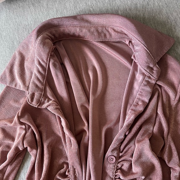 Shimmer Ruched Button Down Shirt - Picture 6 of 6